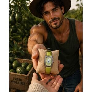 Avocado Green Mother of Pearl Watch Rhinestone Case NWT Chic